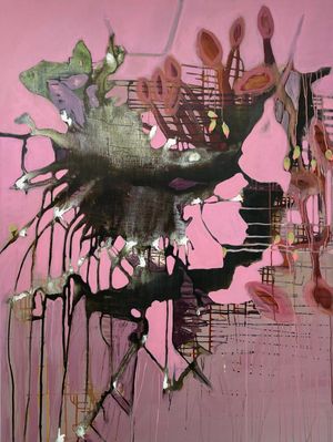 pink flower, 160 x 120 cm, Mixed media auf Leinwand, 2025